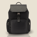 Rare Rabbit black backpack with top flap and front zip pocket