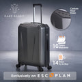 RARE RABBIT hard-shell polycarbonate trolley suitcase, dark gray carbon fiber finish, 4 wheels