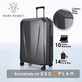 Dark grey hard-shell trolley suitcase with telescoping handle and four wheels