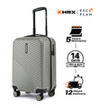 Silver ribbed hardside cabin suitcase with telescopic handle and wheels