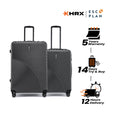 Two charcoal grey hard-shell luggage cases side by side with spinner wheels.