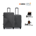 2-piece hard-shell luggage set in dark charcoal, front view, with 8 wheels and handles