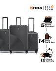 HRX by Hrithik Roshan Hard Body Set of 3 Luggage 8 Wheels - Glide