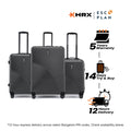 Hard-shell 3-piece luggage set in dark gray with three upright suitcases