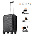 Charcoal black ribbed hardside cabin suitcase side view with telescopic handle and wheels