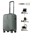Dark green ribbed hardside cabin suitcase side view with telescopic handle and wheels