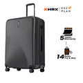 Large check-in suitcase, charcoal ribbed shell, side handle, 8 wheels