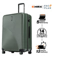 Large check-in suitcase, dark green ribbed shell with side zipper and 8 wheels