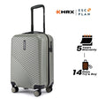 Silver small cabin suitcase with ribbed texture and four corner wheels