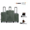 Hard-shell 3-piece luggage set in dark green with three upright suitcases