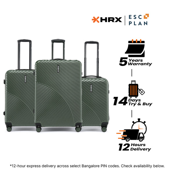 HRX by Hrithik Roshan Hard Body Set of 3 Luggage 8 Wheels - Glide