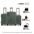 Hard-shell 3-piece luggage set with three upright suitcases and spinner wheels
