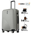 Silver hard-shell check-in suitcase with ribbed texture, top handle, and 8 wheels