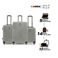 Silver hard-shell luggage set of three with 8-wheel spinners and telescopic handles