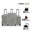 Hard body luggage set of 3 light silver with 8 wheels and upright handles