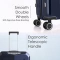 Dark blue hard-shell suitcase with double wheels and ergonomic telescopic handle
