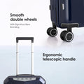 Dark blue hard-shell trolley suitcase with smooth double wheels and telescopic handle