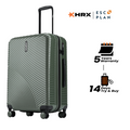 Dark green hard-shell check-in suitcase with telescopic handle and 8 wheels