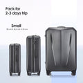 Dark gray hard shell trolley suitcase with carbon-fiber style texture and spinner wheels