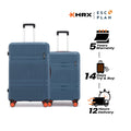 Hard-body luggage set of 2, blue suitcases with white handles and orange wheels