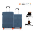 Hard-shell luggage set of 2 in blue, 8 wheels total, with upright handles