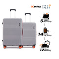 Hard-body luggage set of 2, grey suitcases with white handles and orange wheels