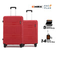 Hard-shell luggage set of 2 in red, 8 wheels total, with upright handles