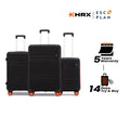 Hard-shell luggage set in black with telescopic handles and 8-wheel base