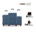 Hard-shell luggage set in blue with telescopic handles and 8-wheel base