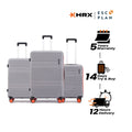 Hard-sided luggage set of 3 with telescopic handles and 8-wheel bases, light grey and white set.