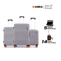 Grey and pink hard-shell luggage set with telescopic handles and 8-wheel base