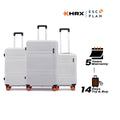 Hard-shell luggage set in white with telescopic handles and 8-wheel base