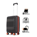 Small cabin suitcase, dark grey/black, side view with orange wheel accents and telescopic handle