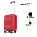 Red small cabin suitcase with telescopic handle and 8 spinner wheels, hard shell
