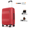 Medium check-in suitcase, red with four wheels and telescopic handle