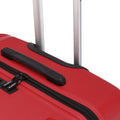 Red large check-in suitcase top view with zip panel and integrated handle grip.