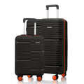 Hard-shell luggage set of 2, nested black spinners with telescopic handles and orange wheels