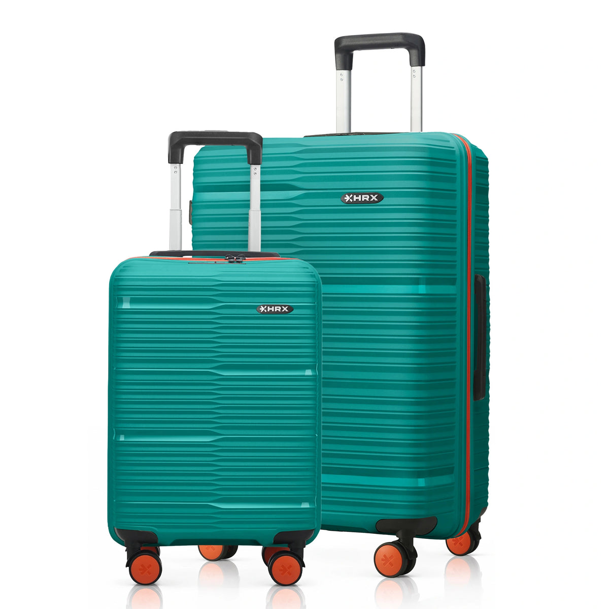 Teal hard-shell spinner luggage set of 2 with extended handles and 8 wheels