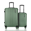 Set of two dark green hard-shell spinner suitcases, telescopic handles, 4 wheels each.