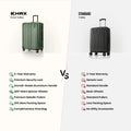 Hard-shell rolling luggage comparison showing dark green and black suitcases with 8 wheels