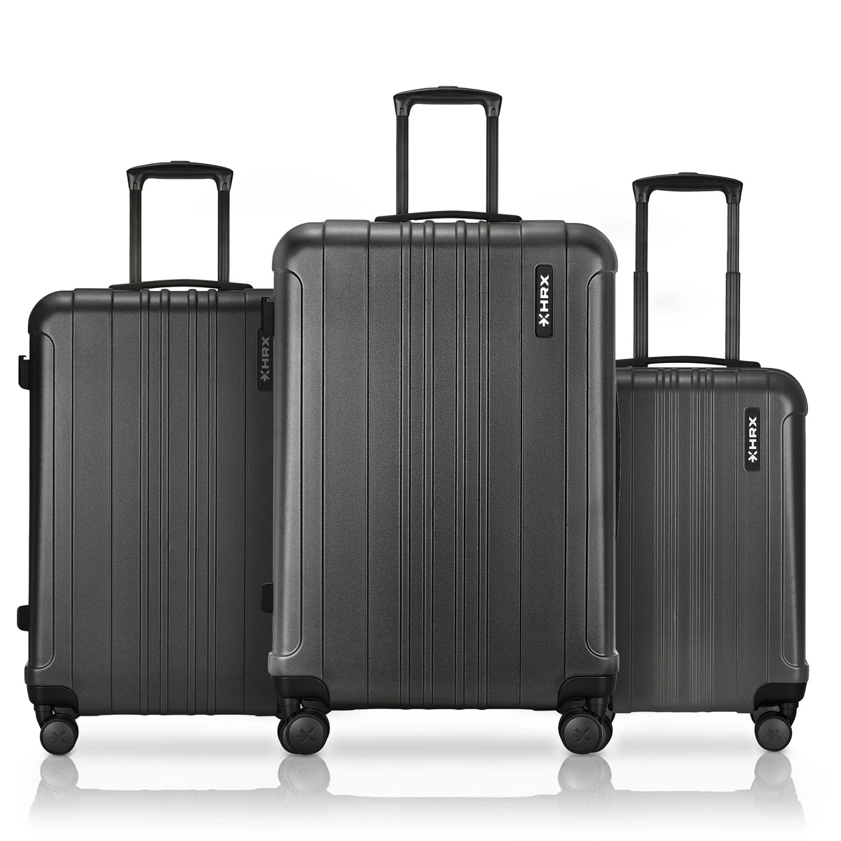 HRX Force Hard Body Set of 3 Luggage (8 Wheels) - Polycarbonate - Charcoal Grey