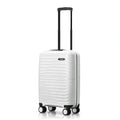 White 8-wheel small cabin suitcase with telescopic handle and ridged hard shell