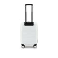 HRX small cabin suitcase white back view with telescopic handle and four wheels