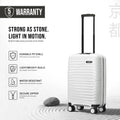 White PP hard-shell cabin suitcase with secure zipper, telescopic handle, 8 wheels