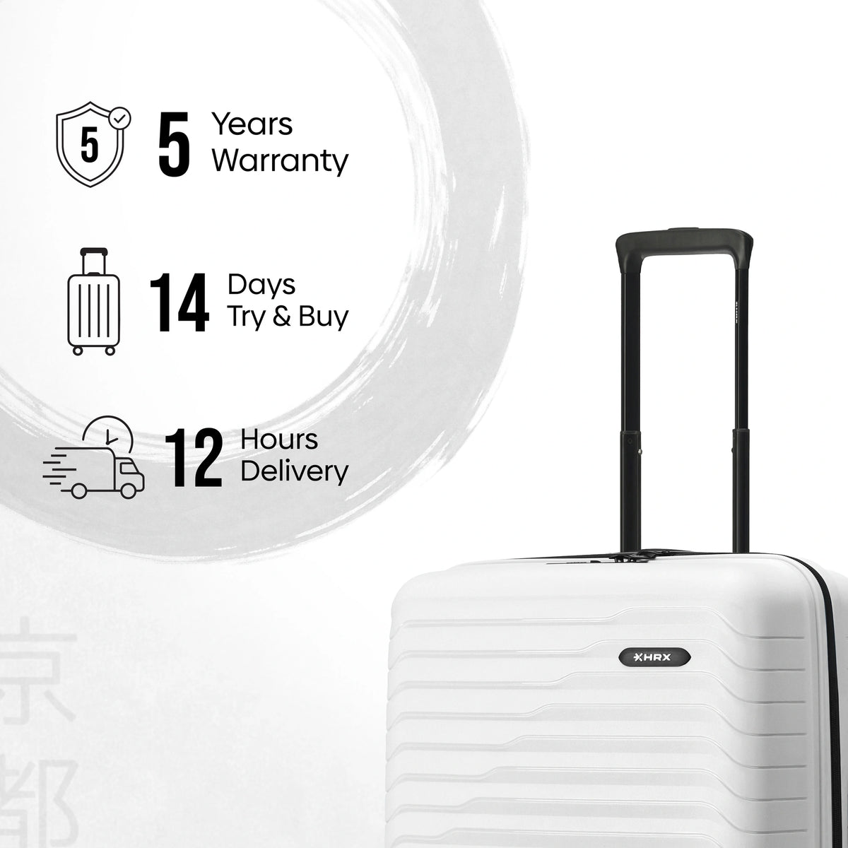 White small cabin suitcase with telescopic handle and ridged hard-shell front