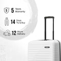 White small cabin suitcase with telescopic handle and ridged hard-shell front