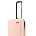 Peach small cabin suitcase side profile with telescopic handle extended