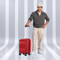 Red polycarbonate cabin suitcase with telescopic handle and 8 spinner wheels