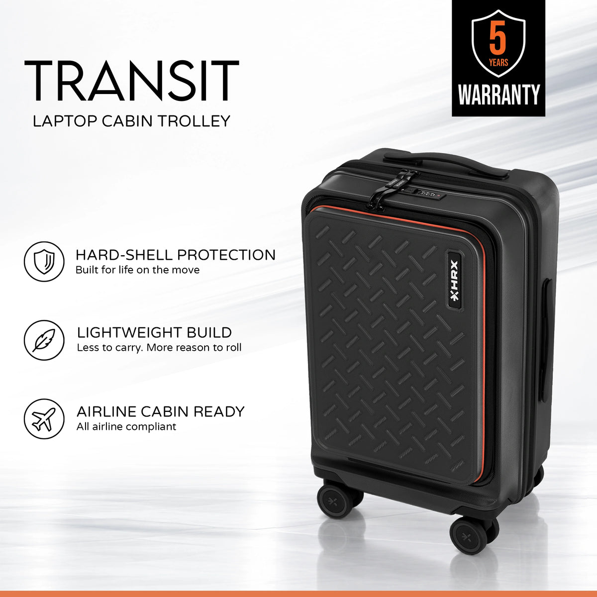 Black laptop cabin trolley with hard-shell protection and airline cabin-ready design
