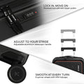 Black trolley with recessed lock and telescopic handle; zipper track and pull detail